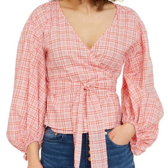 MICHAEL MICHAEL KORS WOMENS PLAID TIE-FRONT WRAP TOP - Picture 2 of 3